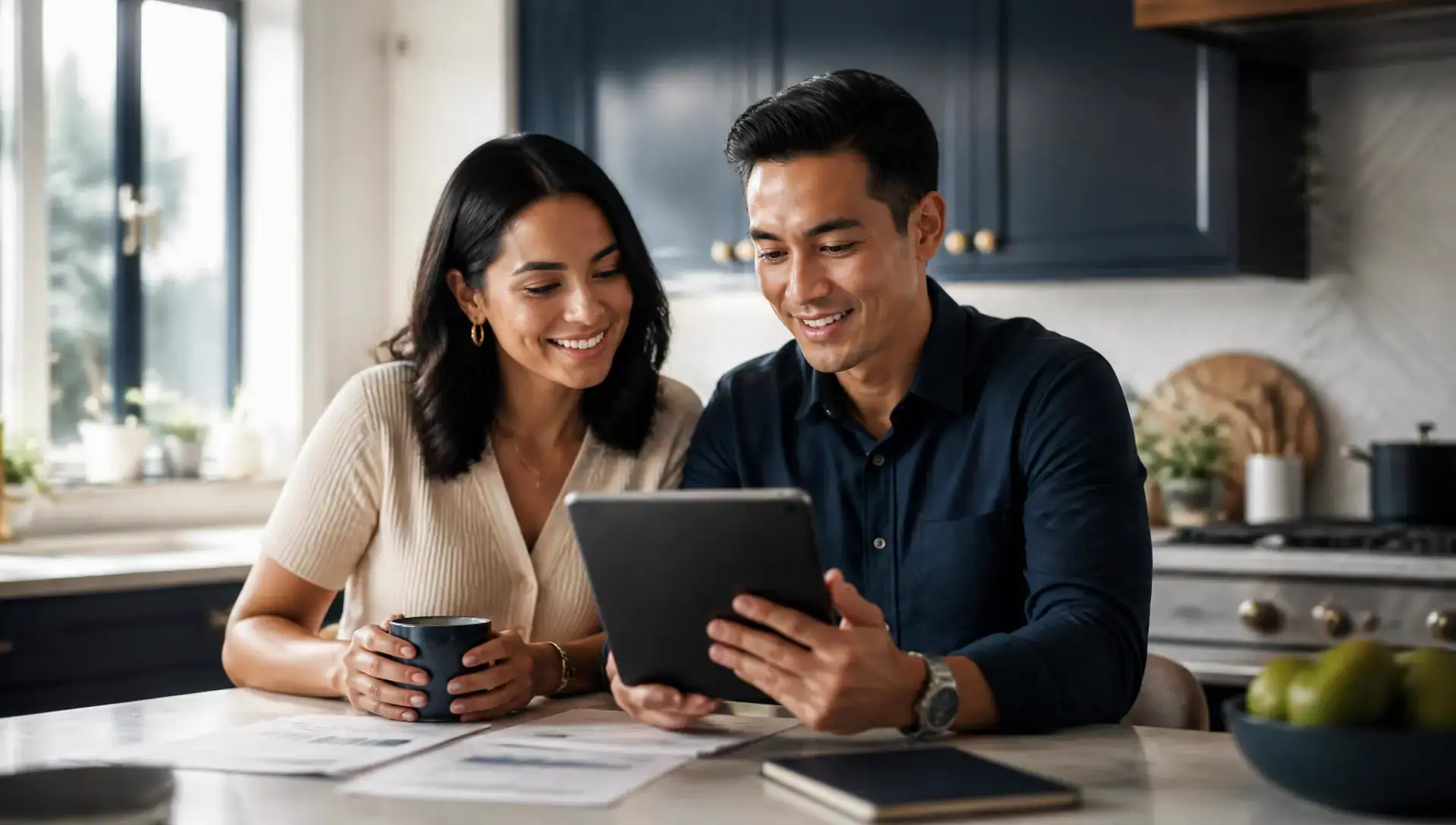 A couple reviewing their finances together at home