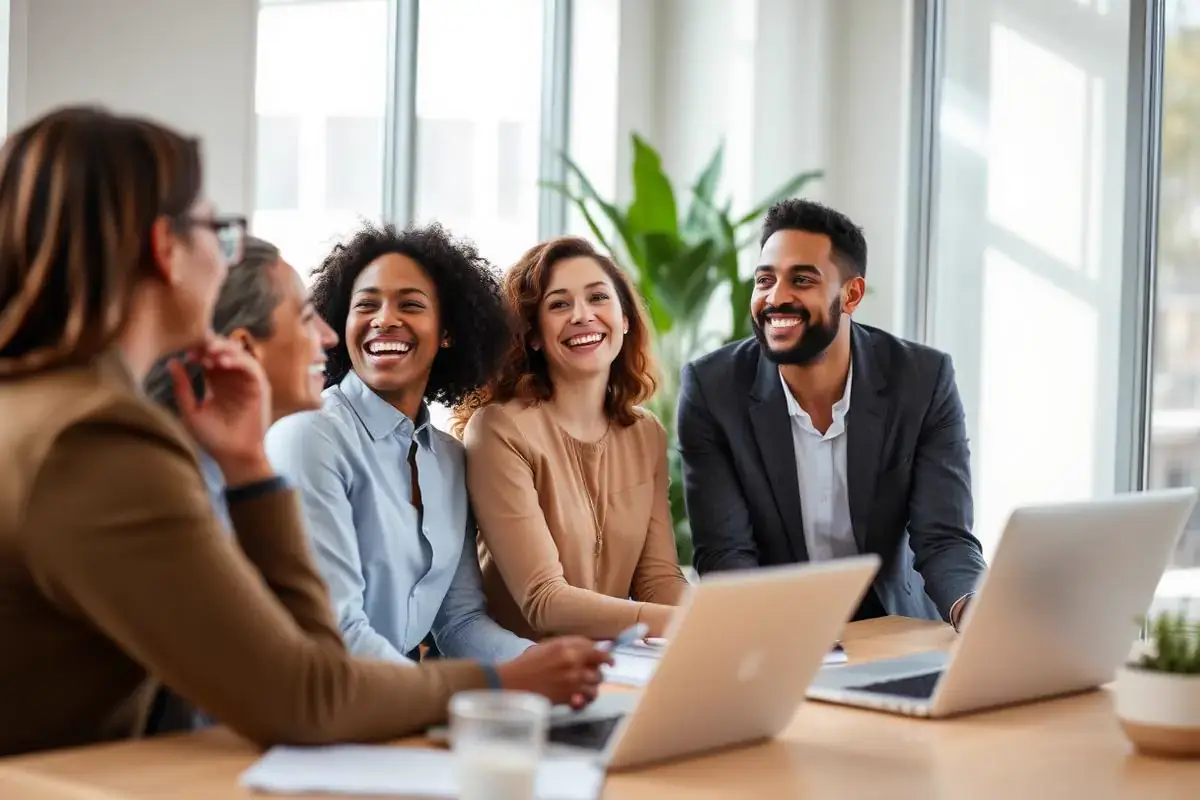 A team meeting inside a modern Sterling Bank business branch